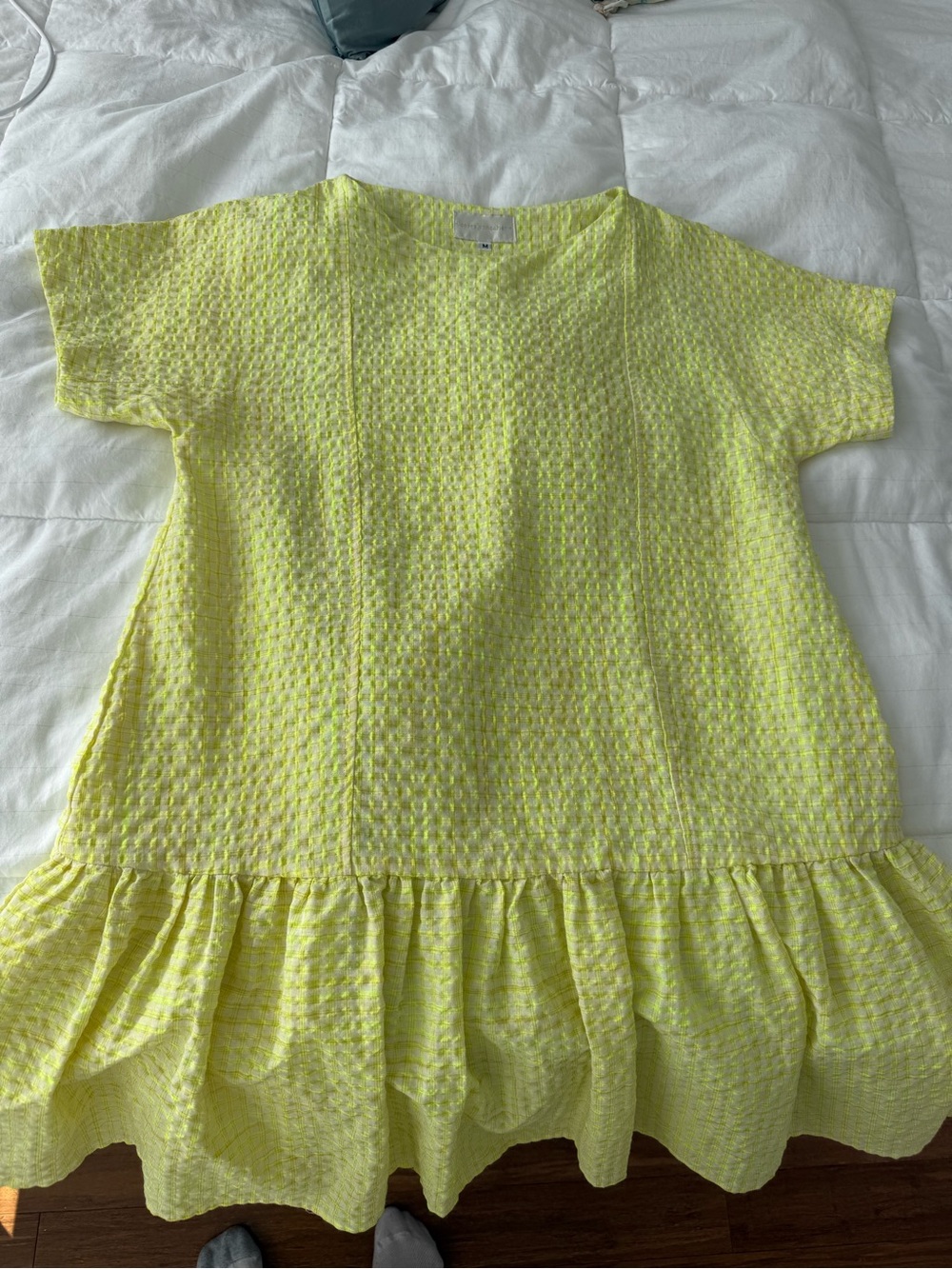 Corey Lynn Calter Yellow Textured Drop-Waist Dress - Picture 7 of 11